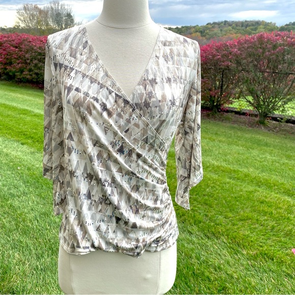 MSK V Neck Foil Knit Faux Wrap top size small - Picture 3 of 16